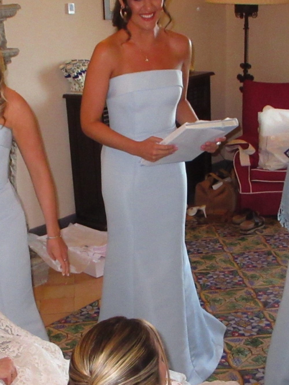Strapless Light Blue Mermaid Evening Dress Gown / Black Tie / Bridesmaid - Picture 4 of 6